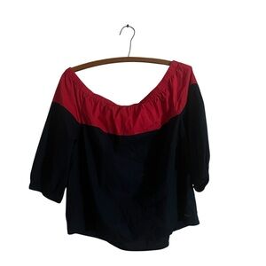 Tommy Hilfiger Red and Black Off-Shoulder Blouse